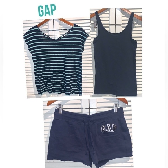 GAP outfit ribbed, tank top, GAP shorts navy blue, and striped T-shirt Small - Picture 1 of 9